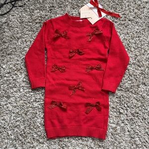 Love Squared Girls Red Sweater Dress with Bow Accents & Hair Clip Bow Size 5